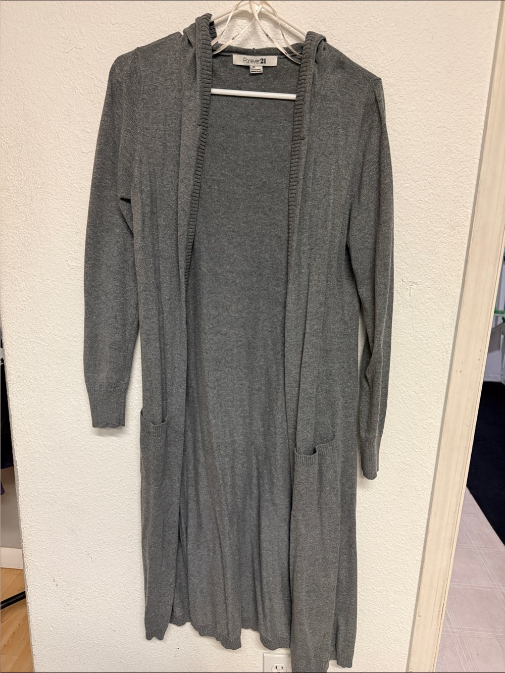 Forever 21 Gray Hooded Longline Cardigan